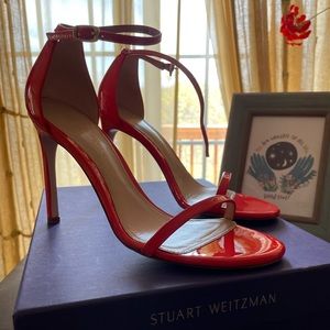 STUART WEITZMAN Nudistsong Coral Patent-Leather Sandals EUR size 39